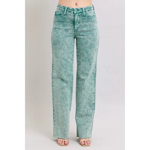 Judy Blue Full Size High Waist Garment Dyed Raw Hem Dad Jean Plus Size - Picture 1 of 8